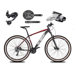 Bicicleta Aro 29 Ksw Xlt Deore E Altus 27v Freio Hidráulico Garfo Trava Pneu Faixa Bege - Preto-vermelho-branco Tam.19