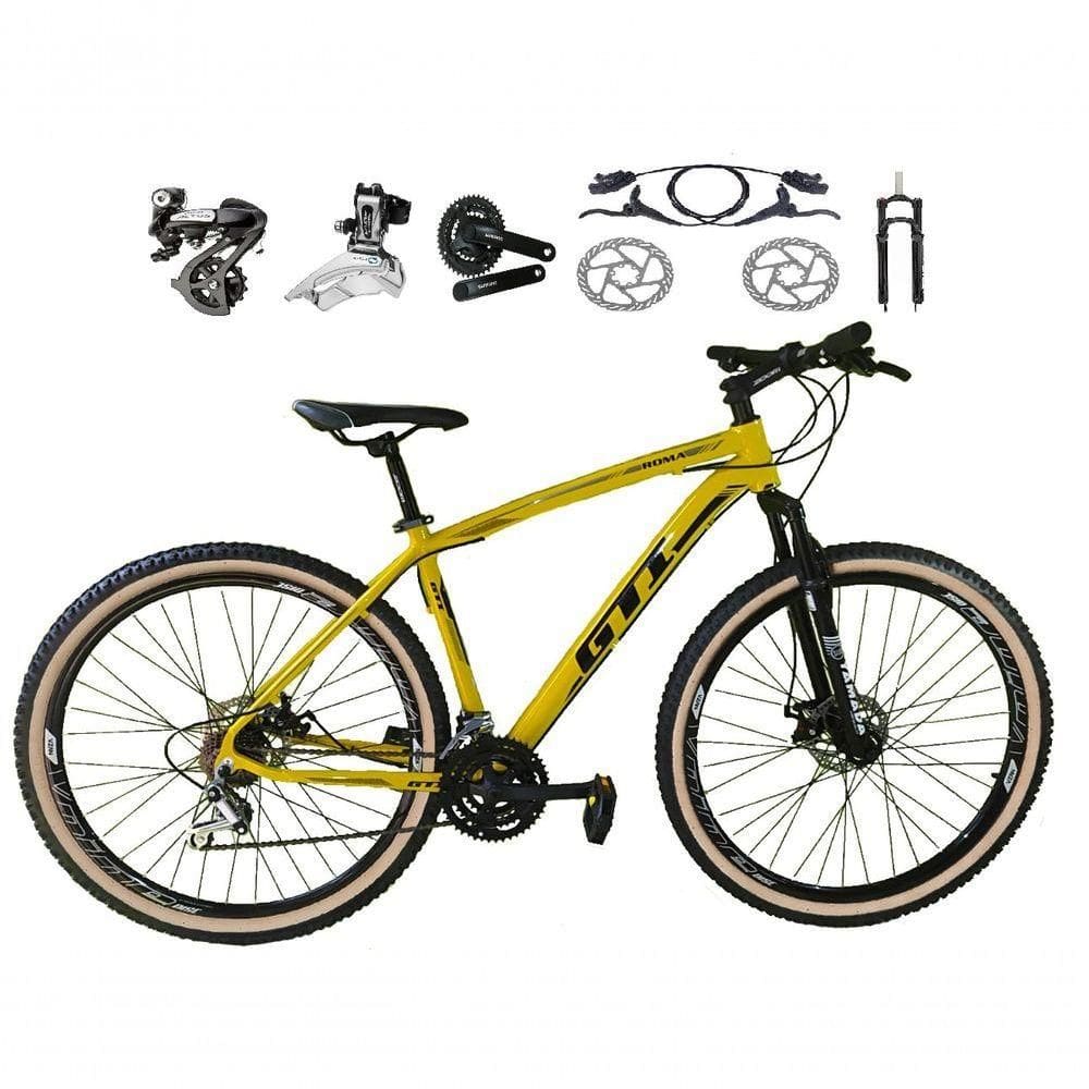 Bicicleta Aro 29 Gti Roma Alumínio 27v Freio Disco Mecânico Garfo Suspensão - Amarelo Tam.17
