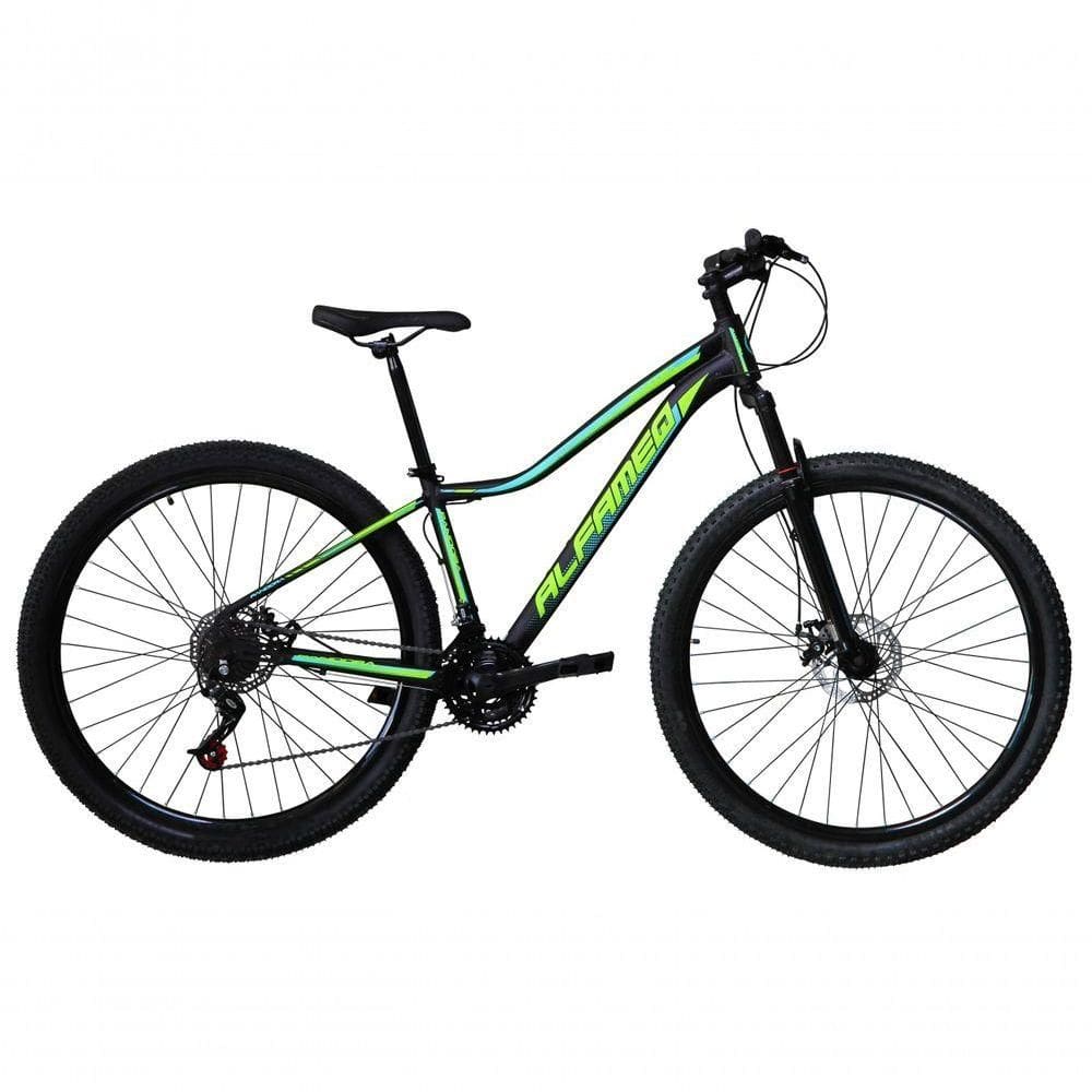 Bicicleta Aro 29 Alfameq Pandora Feminina Alumínio 21v Freio A Disco - Preto-amarelo-verde Tam.17