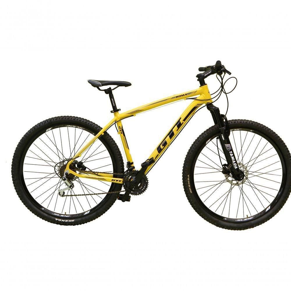 Bicicleta Aro 29 Gti Roma Alumínio 21v Freio A Disco Hidráulico Garfo Com Suspensão Pneu Faixa - Amarelo Tam.17