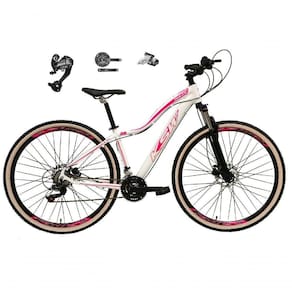 Bicicleta Feminina Aro 29 Ksw Mwza 27v Câmbios Shimano Altus Freios Hidráulicos - Branco-rosa Tam.15