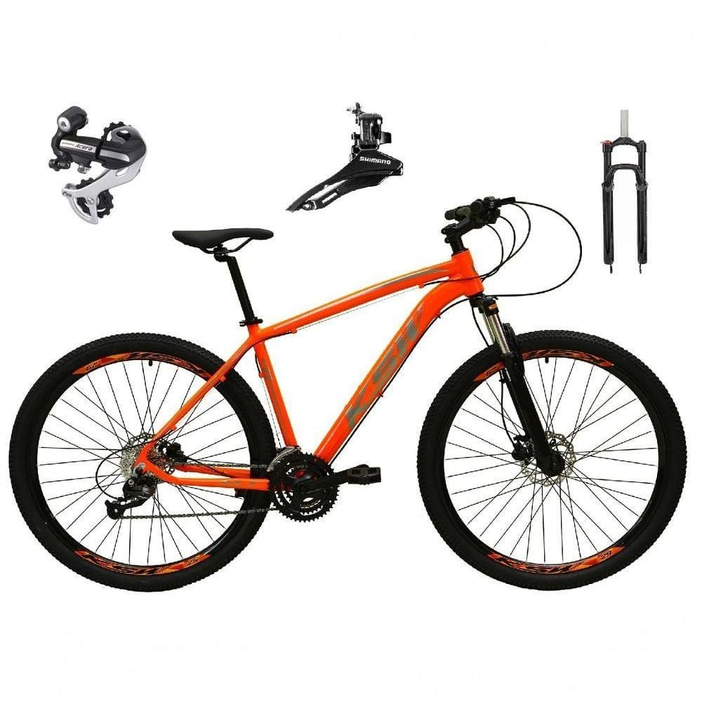 Bicicleta Aro 29 Ksw Xlt 24v Câmbio Shimano Acera K7 Garfo Trava Freio A Disco - Laranja Tam.17