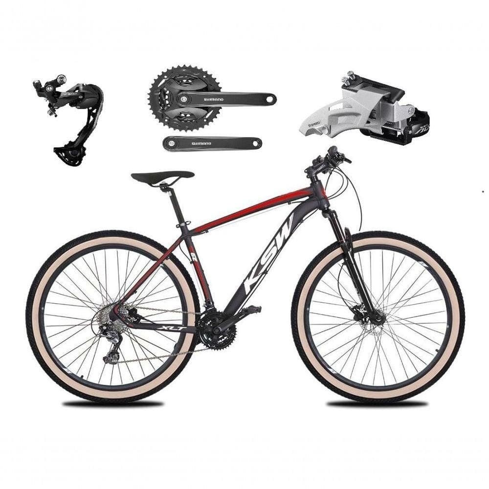 Bicicleta Aro 29 Ksw Xlt Alívio E Altus 27v Freio Hidráulico Garfo Trava Pneu Faixa - Preto-vermelho-branco Tam.21