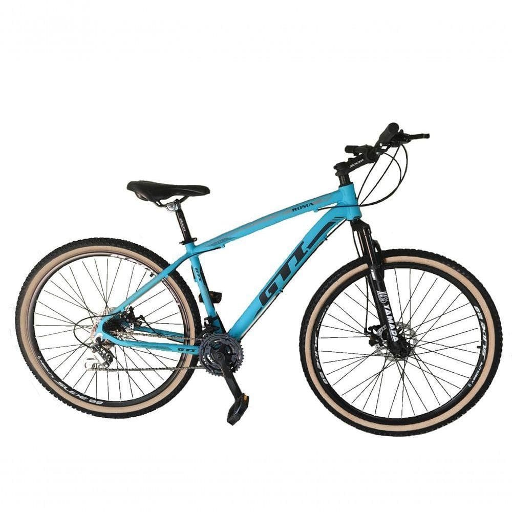 Bicicleta Aro 29 Gti Roma Alumínio 21v Freio A Disco Garfo Suspensão Pneu Faixa Bege - Azul Tam.15