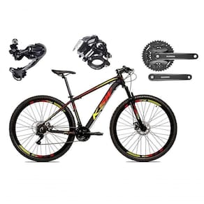 Bicicleta Aro 29 Ksw Xlt Shimano Deore E Altus 27v Freio Hidráulico Garfo Trava - Preto-vermelho-amarelo Tam.17