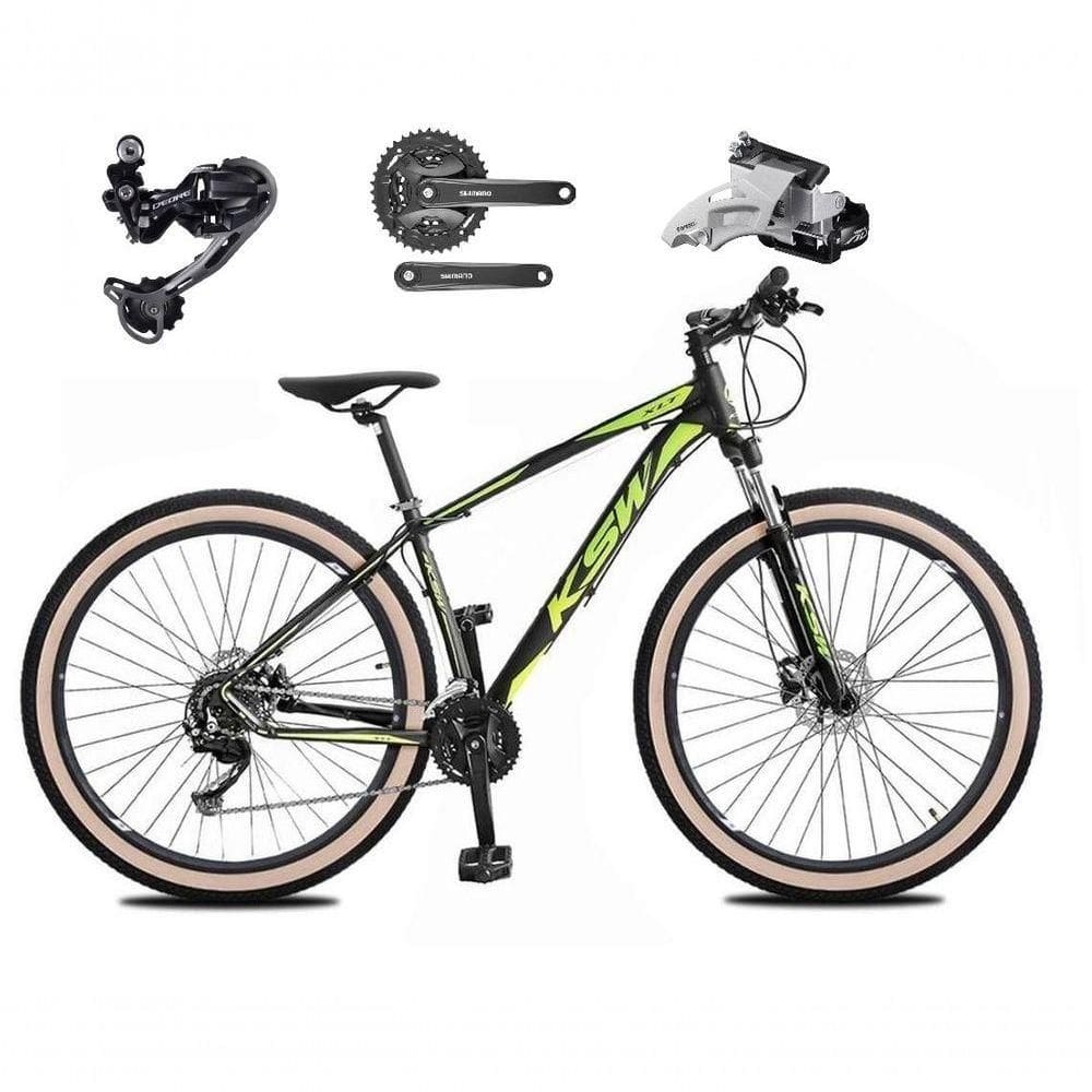 Bicicleta Aro 29 Ksw Xlt Deore E Altus 27v Freio Hidráulico Garfo Trava Pneu Faixa Bege - Preto-verde Tam.15