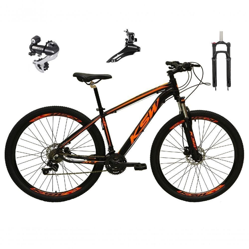 Bicicleta Aro 29 Ksw Xlt 24v Câmbio Shimano Acera K7 Garfo Trava Freio A Disco - Preto-laranja Tam.15