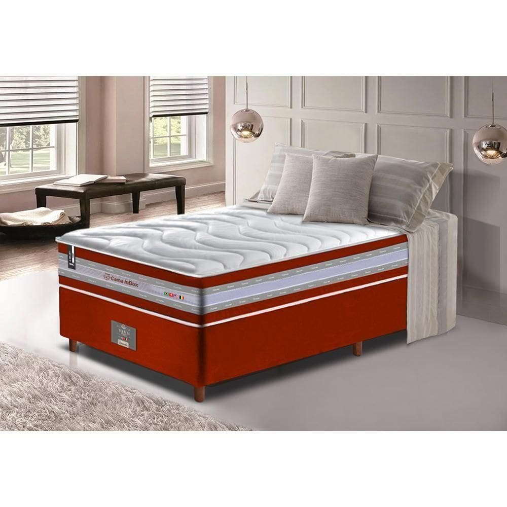 Conjunto Cama Box Solteiro De Molas Ensacadas D33 Cama Inbox Select Firme 88x188x71 Vermelho