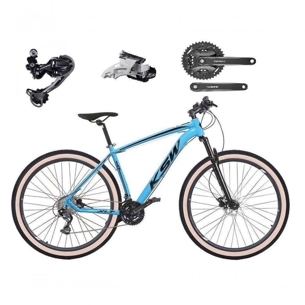Bicicleta Aro 29 Ksw Xlt Deore E Altus 27v Freio Hidráulico Garfo Trava Pneu Faixa Bege - Azul Tam.19