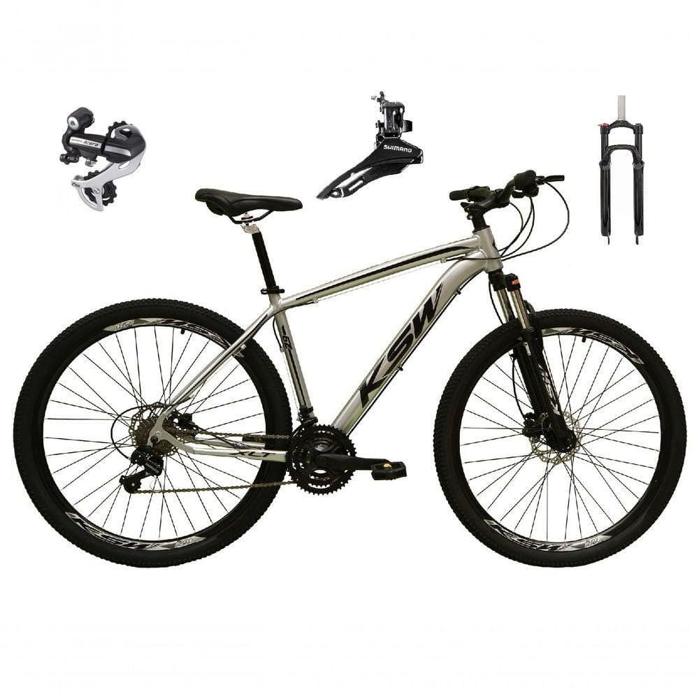 Bicicleta Aro 29 Ksw Xlt 24v Câmbio Shimano Acera K7 Garfo Trava Freio A Disco - Prata Tam.15