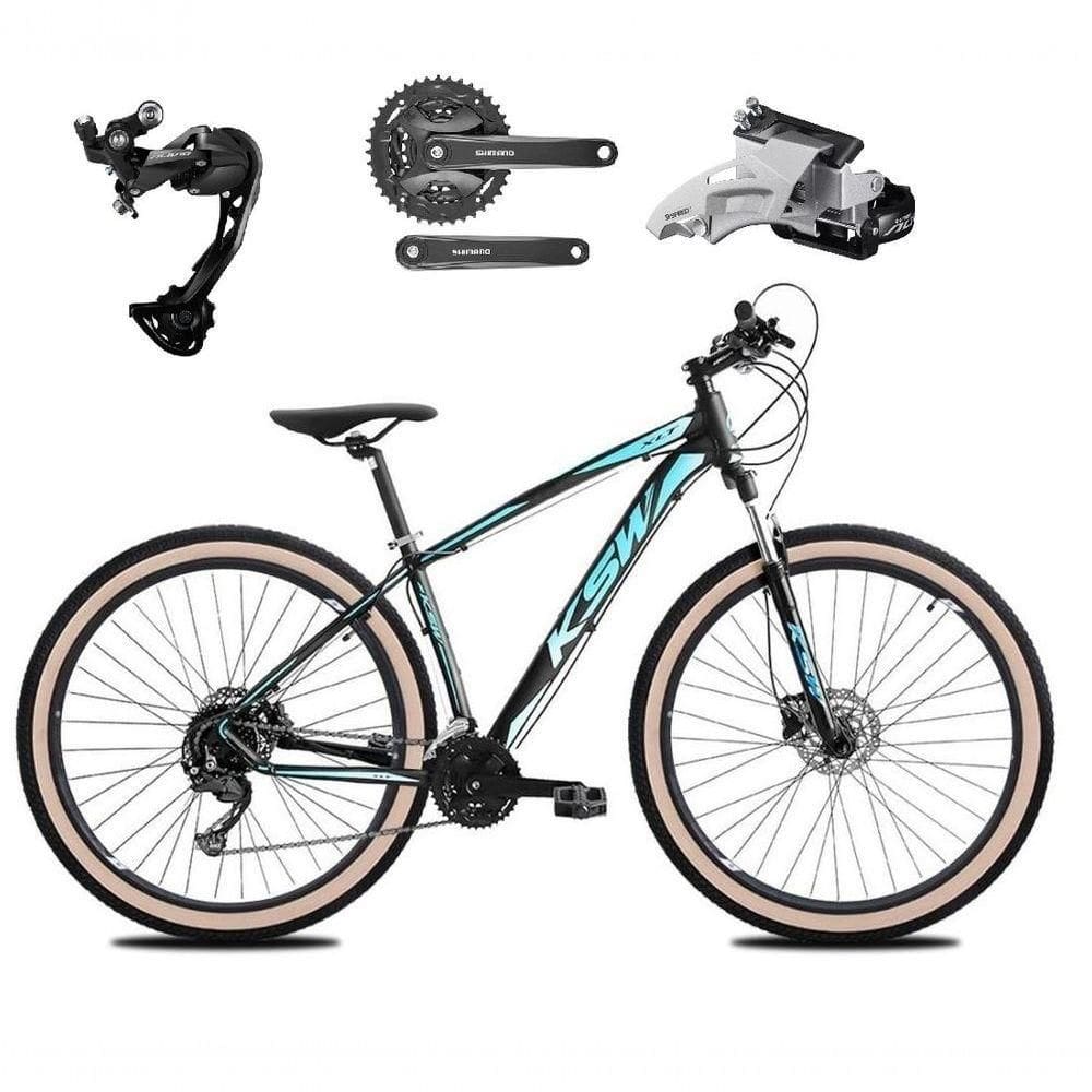 Bicicleta Aro 29 Ksw Xlt Alívio E Altus 27v Freio Hidráulico Garfo Trava Pneu Faixa - Preto-azul Tam.19