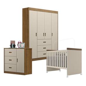 Jogo De Quarto Infantil Livia Com Berço Mini Cama Cômoda E Roupeiro Canaã