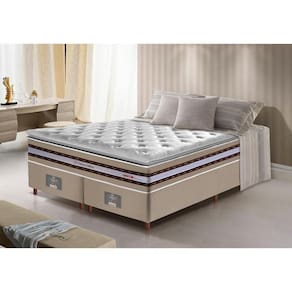 Conjunto Cama Box King De Molas Ensacadas D33 Com Pillow Top Cama Inbox Select 193x203x71 Bege