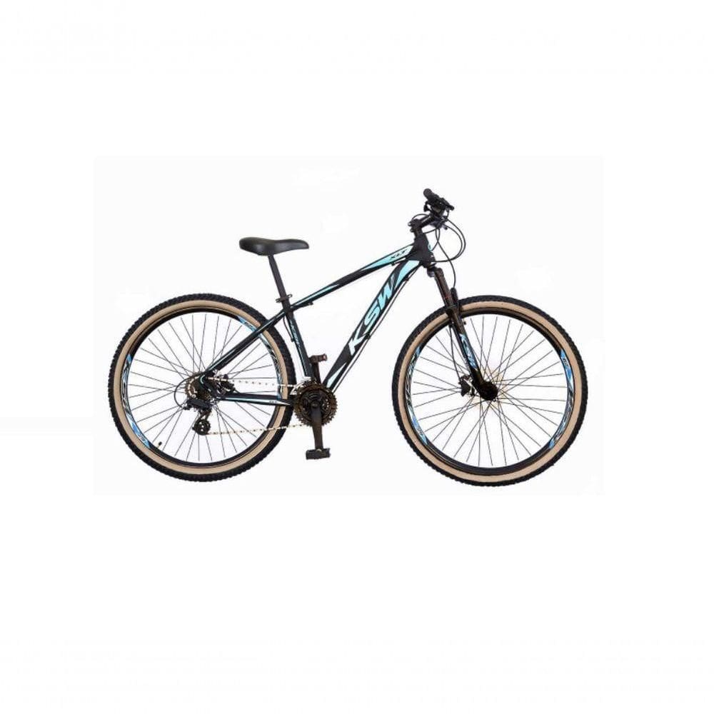 Bicicleta Aro 29 Ksw Xlt Alumínio 27v Freio Disco Mecânico Garfo Suspensão Pneu Faixa - Preto/azul Tam.19