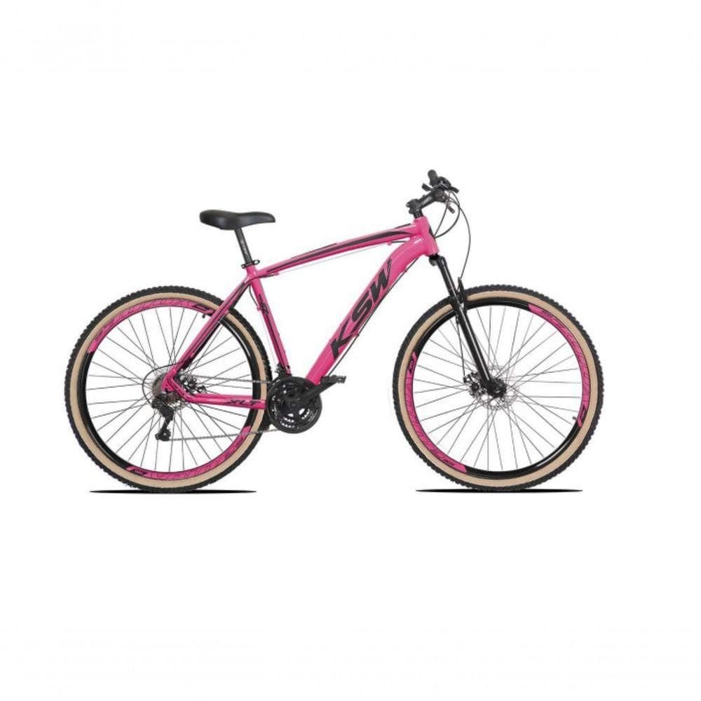 Bicicleta Aro 29 Ksw Xlt Alumínio 27v Freio Disco Mecânico Garfo Suspensão Pneu Faixa - Rosa Tam.15