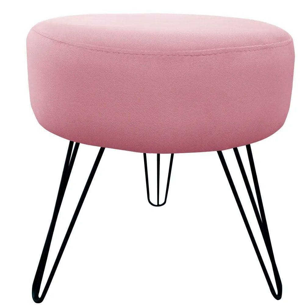 Puff Decorativos Sala Quarto Tunísia Veludo Rose Base Preta - Star Confort Rose E Preta