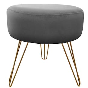 Puff Decorativos Sala Quarto Tunísia Veludo Cinza Base Dourado - Star Confort Cinza E Dourado