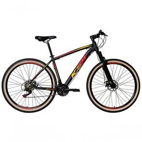 Bicicleta Aro 29 Ksw Xlt Alumínio 27v Freio Disco Mecânico Garfo Suspensão Pneu Faixa - Preto/vermelho/amarelo Tam.15