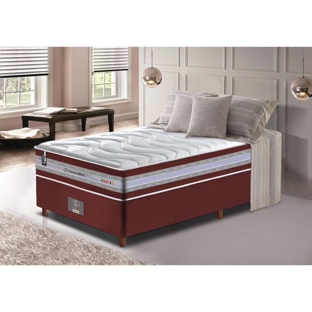 Conjunto Cama Box Solteiro De Molas Ensacadas D33 Cama Inbox Select Firme 88x188x71 Vinho