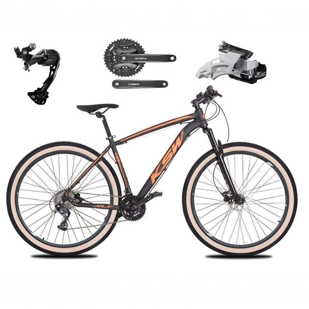 Bicicleta Aro 29 Ksw Xlt Alívio E Altus 27v Freio Hidráulico Garfo Trava Pneu Faixa - Preto-laranja Tam.15