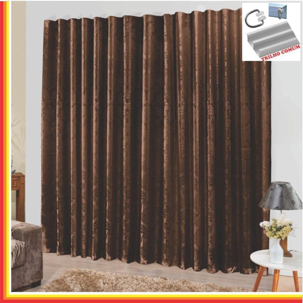 Cortina Tropical Em Jacquard 2,00 X 1,70 Para Trilho Comum - Tabaco