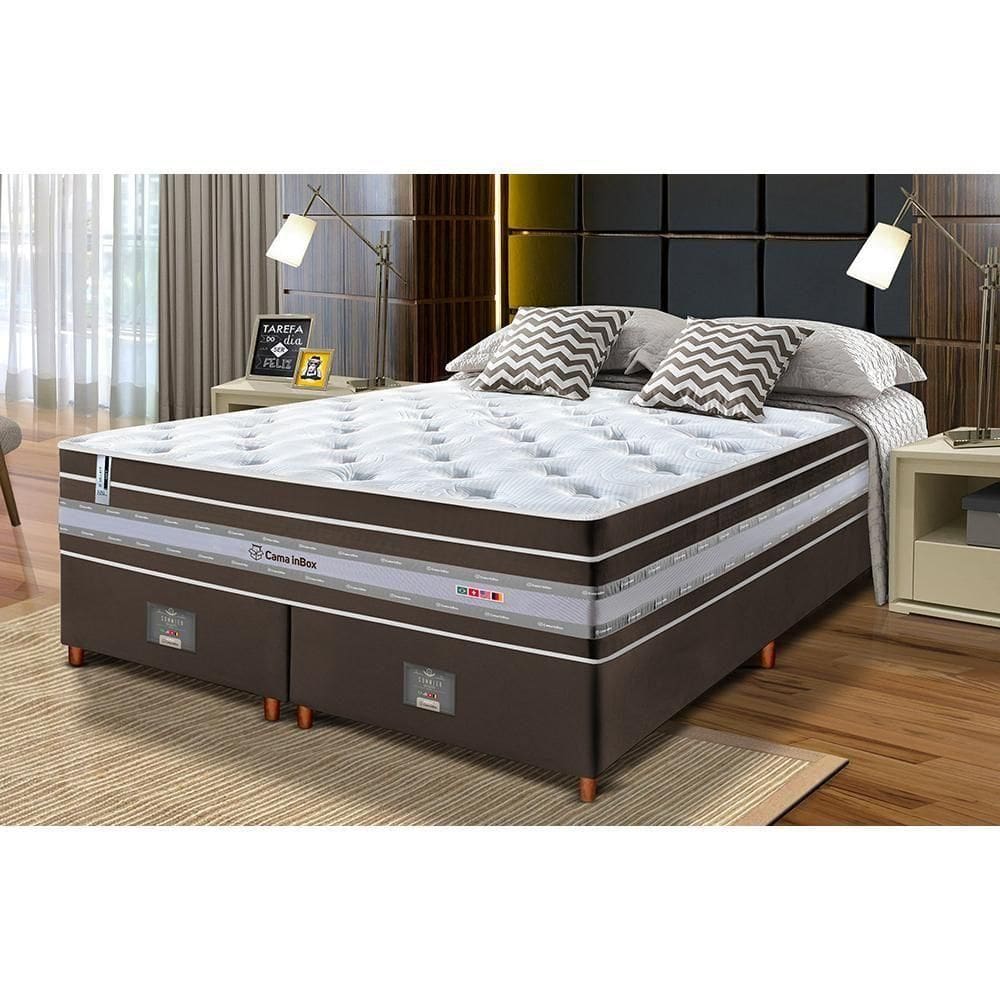 Conjunto Cama Box King De Molas Ensacadas Cama Inbox Select Euro Soft 193x203x71 Café