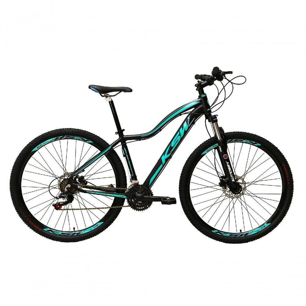 Bicicleta Feminina Aro 29 Ksw Mwza Alumínio 24v Câmbios Shimano Garfo Com Trava No Ombro - Preto-pink-azul Tam.15