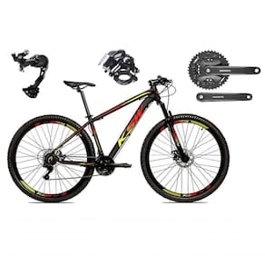 Bicicleta Aro 29 Ksw Xlt Alívio E Altus 27v Freio Hidráulico Garfo Trava - Preto-vermelho-amarelo Tam.21