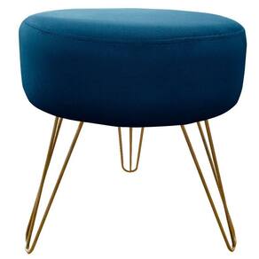Puff Decorativos Sala Quarto Tunísia Veludo Azul Base Dourado - Star Confort Azul E Dourado