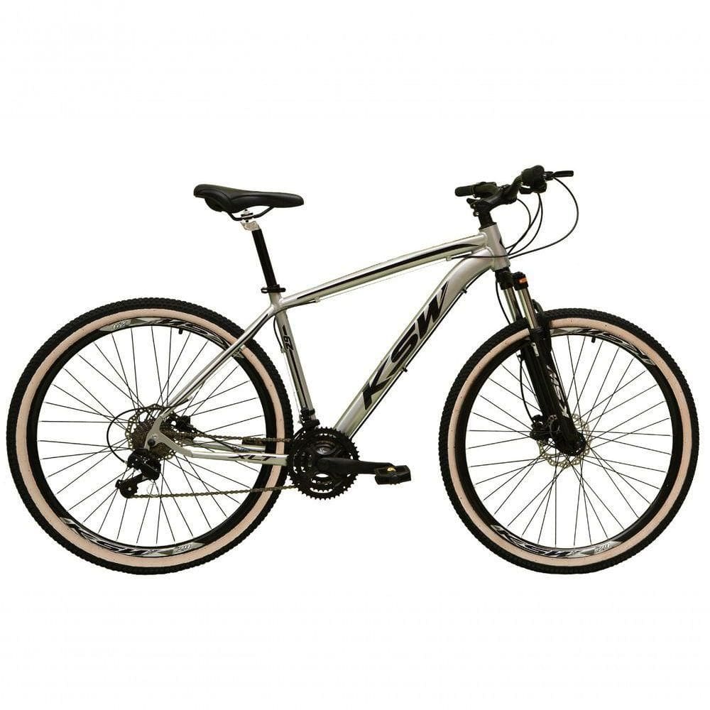 Bicicleta Aro 29 Ksw Xlt Alumínio 27v Freio Disco Mecânico Garfo Suspensão Pneu Faixa - Prata Tam.21