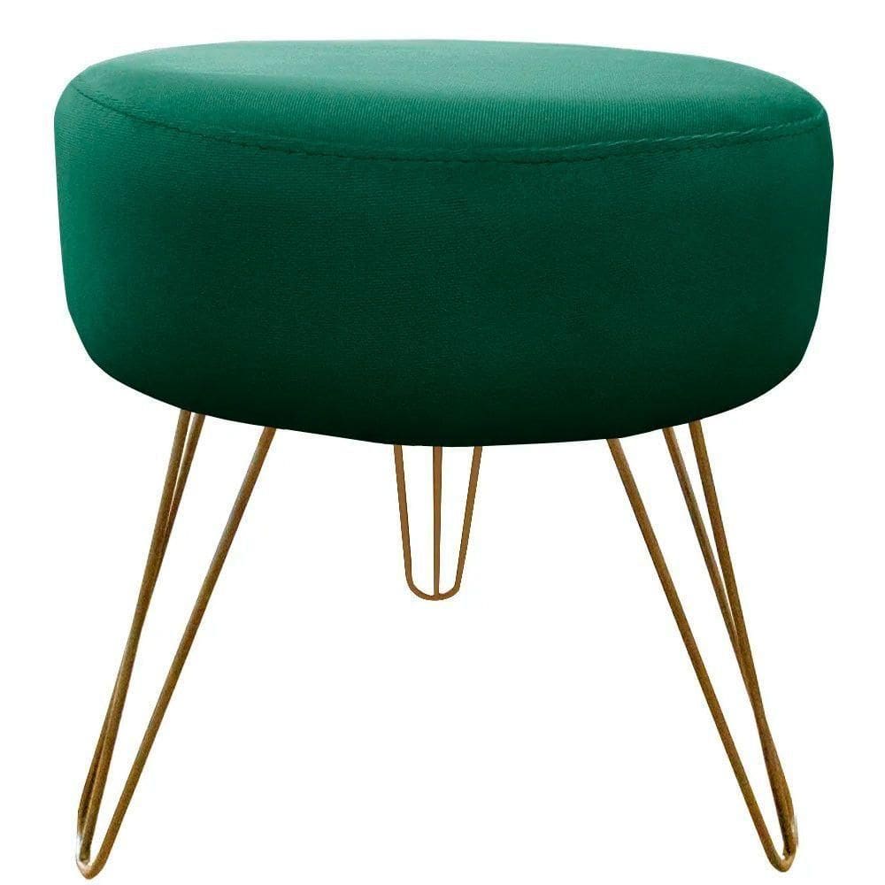 Puff Decorativos Sala Quarto Tunísia Veludo Verde Base Dourado - Star Confort Verde E Dourado