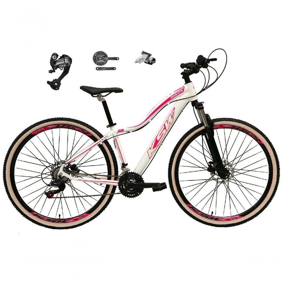 Bicicleta Feminina Aro 29 Ksw Mwza 27v Câmbios Shimano Altus Freios Hidráulicos Trava Pneu Bege - Branco-rosa Tam.17