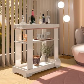 Carrinho Bar Aparador Com Rodas Rosé Off White