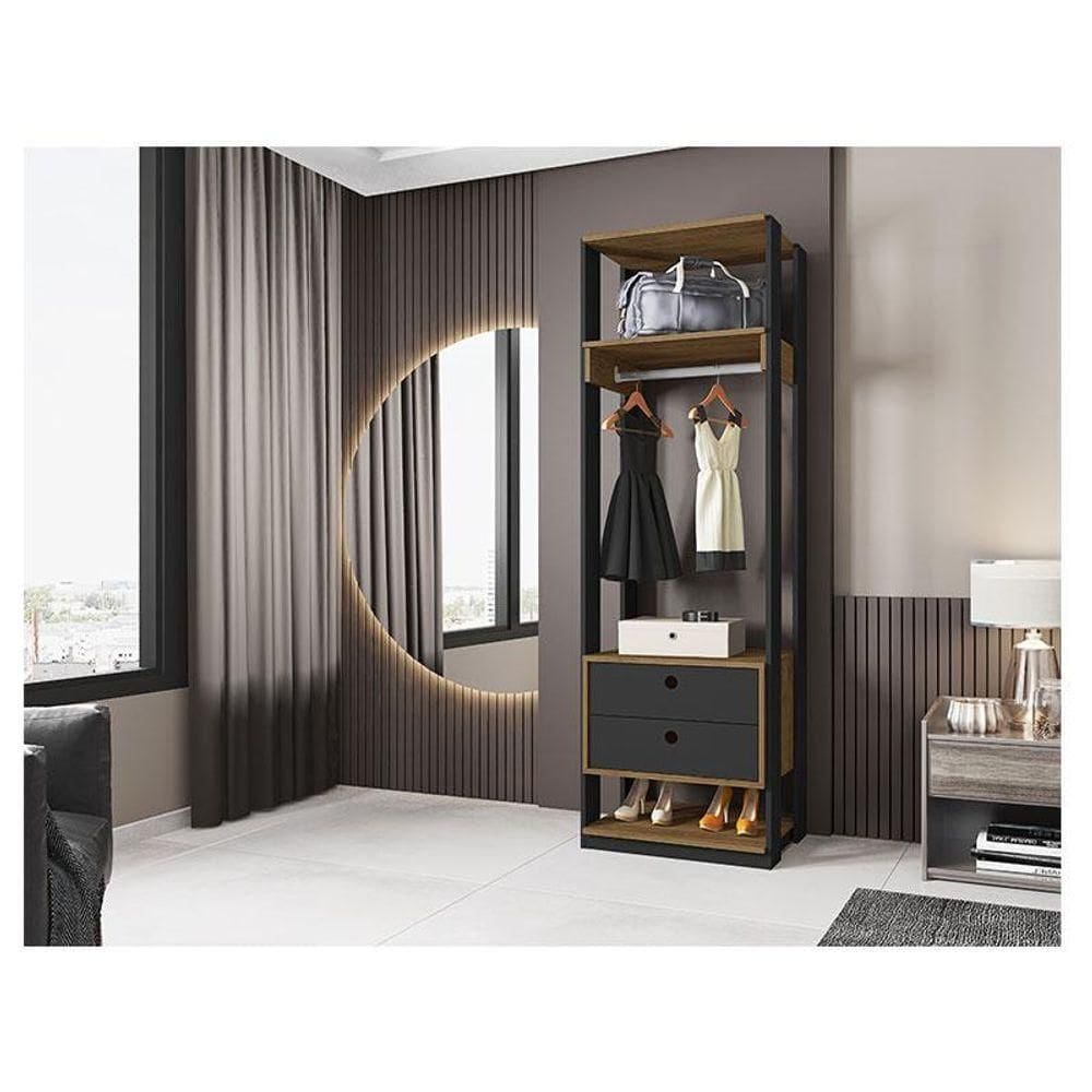Guarda Roupa Modulado Ambiente Titan Com Gavetas Preto Freijó - Móveis Leão