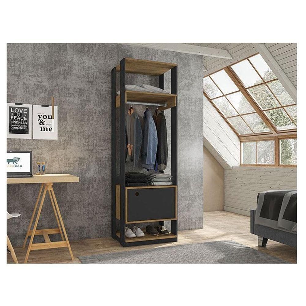 Guarda Roupa Modulado Ambiente Titan Com Porta Preto Freijó - Móveis Leão