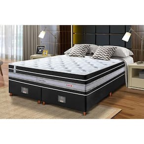 Conjunto Cama Box King De Molas Ensacadas Cama Inbox Select Euro Soft 193x203x71 Preto