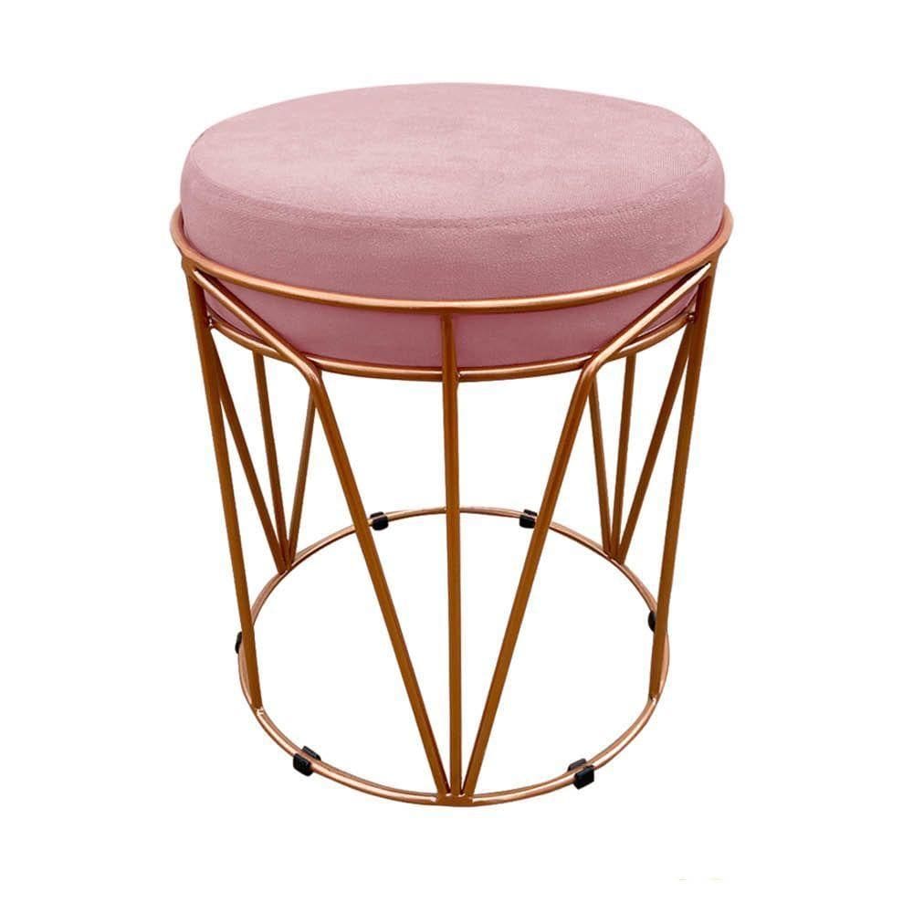 Puff Multiuso Com Mesa 2 Em 1 Suede Rose Base Cobre