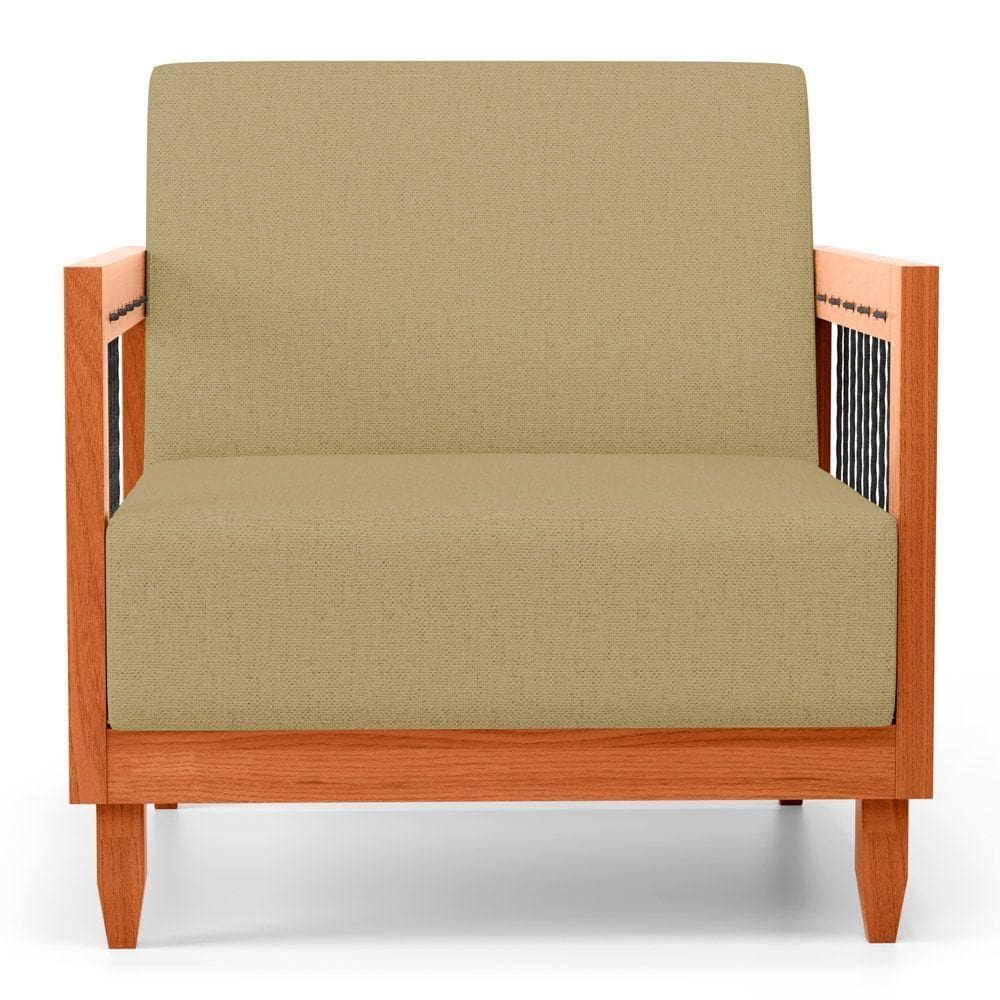 Poltrona Decorativa Varanda Samoa Madeira Maciça Com Cordas Náutica Linho Dourado - Desk Design