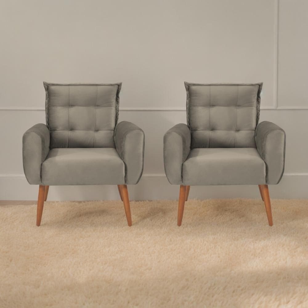 Conjunto De Poltronas Decorativas Atlas Veludo Cappuccino