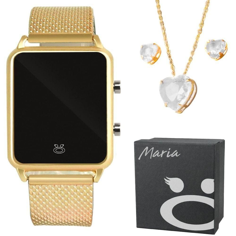 Relogio Feminino Digital + Caixa + Colar Brinco + Pulseira