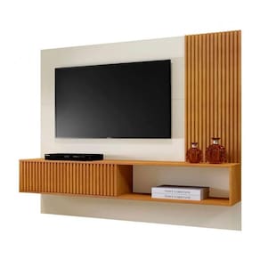 Painel Para Tv 75 Ripado Com Nicho Malaga Mavaular Naturalle - Off White
