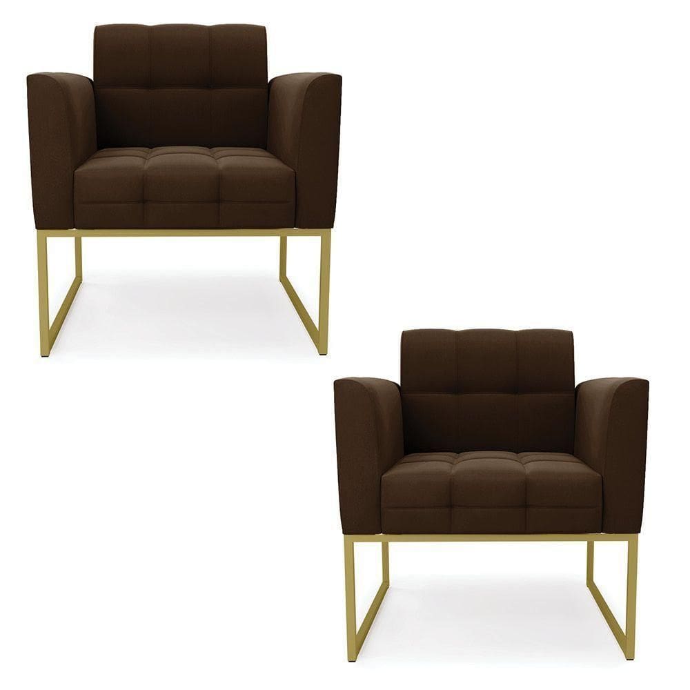 Kit 2 Poltronas Elisa Suede Base Metálica Industrial Dourado - D`rossi Cor Marrom