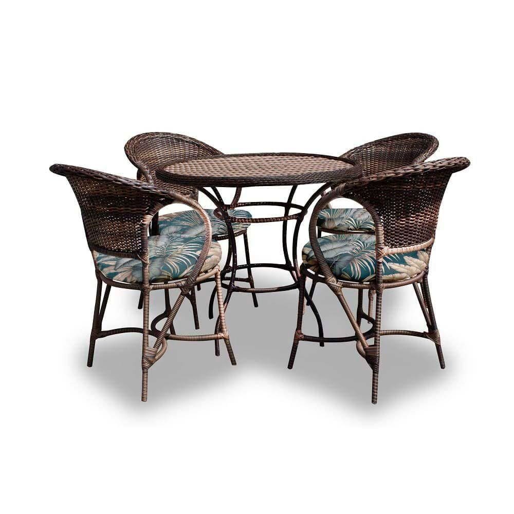 Conjunto De Mesa Fibra Sintética Arcobalena - 4 Poltronas + 1 Mesa - Tecido Palmares Petróleo