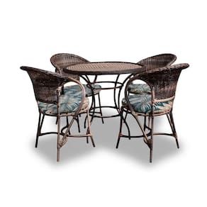Conjunto De Mesa Fibra Sintética Arcobalena - 4 Poltronas + 1 Mesa - Tecido Palmares Petróleo