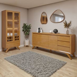 Conjunto para Sala de Jantar com Buffet e Cristaleira Reflecta Elegance Naturalle