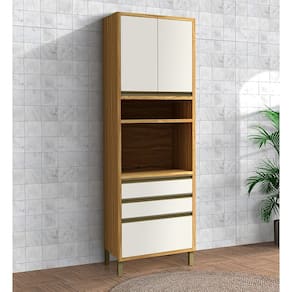 Paneleiro 70cm 3 Portas e 2 Gavetas com Espaço para Micro-ondas 100% Mdf Barbados Espresso Móveis Amêndoa/Off White