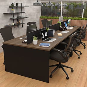 Estação de Trabalho Mesa Plataforma Escritório 1200x600 6 Lugares Nogal / Preto