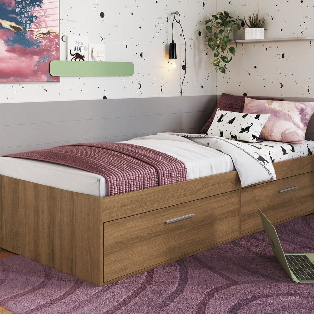 Cama Solteiro com 2 Portas 80 Tókio Mel