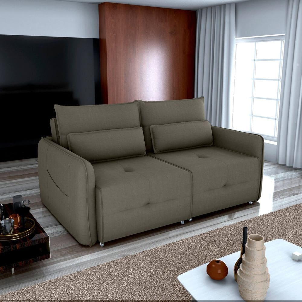 Sofá Cama 3 Lugares Celine para Sala de Estar Marrom