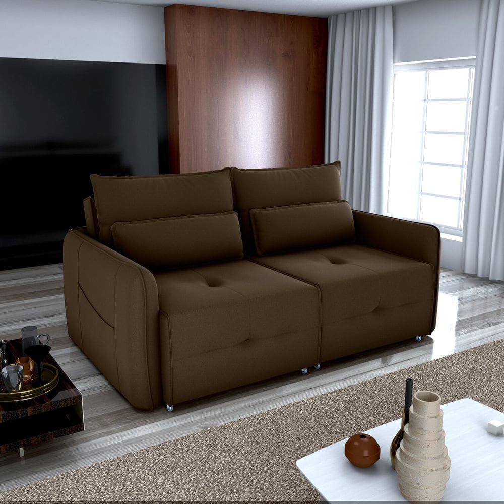 Sofá Cama 3 Lugares Celine para Sala de Estar Marrom